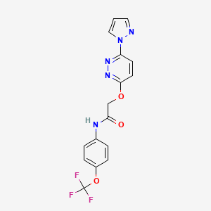 molecular formula C16H12F3N5O3 B2531303 2-((6-(1H-pyrazol-1-yl)pyridazin-3-yl)oxy)-N-(4-(trifluoromethoxy)phenyl)acetamide CAS No. 1428356-84-6