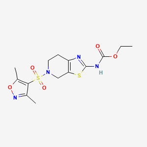 molecular formula C14H18N4O5S2 B2531306 Ethyl (5-((3,5-dimethylisoxazol-4-yl)sulfonyl)-4,5,6,7-tetrahydrothiazolo[5,4-c]pyridin-2-yl)carbamate CAS No. 1396882-17-9