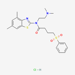 molecular formula C23H30ClN3O3S2 B2531310 N-(2-(dimethylamino)ethyl)-N-(4,6-dimethylbenzo[d]thiazol-2-yl)-4-(phenylsulfonyl)butanamide hydrochloride CAS No. 1215373-93-5