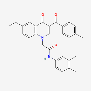 molecular formula C29H28N2O3 B2531311 N-(3,4-dimethylphenyl)-2-(6-ethyl-3-(4-methylbenzoyl)-4-oxoquinolin-1(4H)-yl)acetamide CAS No. 898344-18-8