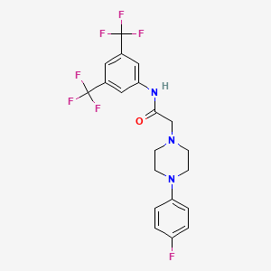 molecular formula C20H18F7N3O B2531314 N-[3,5-ビス(トリフルオロメチル)フェニル]-2-[4-(4-フルオロフェニル)ピペラジン-1-イル]アセトアミド CAS No. 303091-36-3