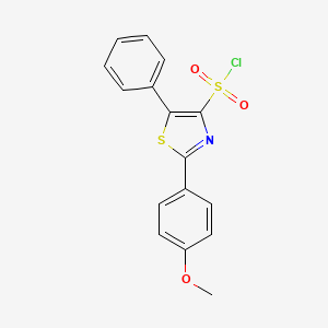 molecular formula C16H12ClNO3S2 B2531318 2-(4-Methoxyphenyl)-5-phenyl-1,3-thiazole-4-sulfonyl chloride CAS No. 1410793-25-7