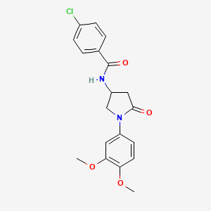 molecular formula C19H19ClN2O4 B2531319 4-chloro-N-(1-(3,4-dimethoxyphenyl)-5-oxopyrrolidin-3-yl)benzamide CAS No. 900996-79-4