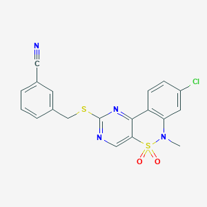 molecular formula C19H13ClN4O2S2 B2531349 3-{[(8-chloro-6-methyl-5,5-dioxido-6H-pyrimido[5,4-c][2,1]benzothiazin-2-yl)sulfanyl]methyl}benzonitrile CAS No. 1326851-92-6