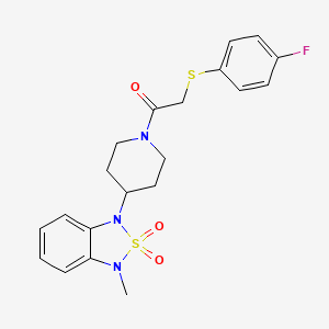 molecular formula C20H22FN3O3S2 B2531357 2-((4-氟苯基)硫代)-1-(4-(3-甲基-2,2-二氧化苯并[c][1,2,5]噻二唑-1(3H)-基)哌啶-1-基)乙酮 CAS No. 2034508-70-6
