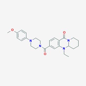 molecular formula C26H32N4O3 B2531360 5-乙基-3-{[4-(4-甲氧基苯基)哌嗪-1-基]羰基}-5,5a,6,7,8,9-六氢-11H-吡啶并[2,1-b]喹唑啉-11-酮 CAS No. 1574585-28-6