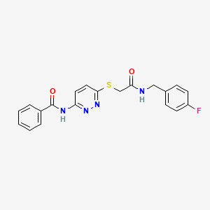 molecular formula C20H17FN4O2S B2531368 N-(6-((2-((4-fluorobenzyl)amino)-2-oxoethyl)thio)pyridazin-3-yl)benzamide CAS No. 1021055-60-6
