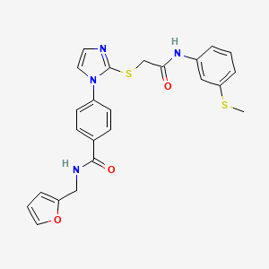 molecular formula C24H22N4O3S2 B2531375 N-(2-呋喃甲基)-4-{2-[(2-{[3-(甲硫基)苯基]氨基}-2-氧代乙基)硫]-1H-咪唑-1-基}苯甲酰胺 CAS No. 1207016-08-7