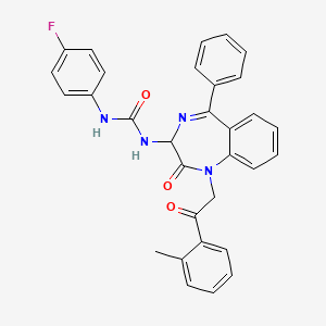 N-(2,5-diaza-2-(2-(2-methylphenyl)-2-oxoethyl)-3-oxo-6-phenylbicyclo[5.4.0]undeca-1(7),5,8,10-tetraen-4-yl)((4-fluorophenyl)amino)formamide