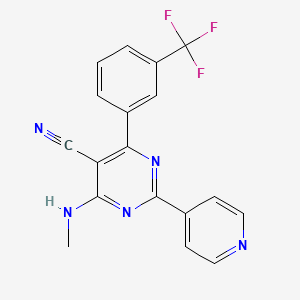 molecular formula C18H12F3N5 B2531388 4-(Methylamino)-2-(4-pyridinyl)-6-[3-(trifluoromethyl)phenyl]-5-pyrimidinecarbonitrile CAS No. 477872-97-2