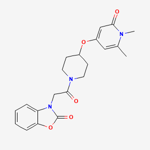 molecular formula C21H23N3O5 B2531389 3-(2-(4-((1,6-二甲基-2-氧代-1,2-二氢吡啶-4-基)氧)哌啶-1-基)-2-氧代乙基)苯并[d]恶唑-2(3H)-酮 CAS No. 2320664-51-3