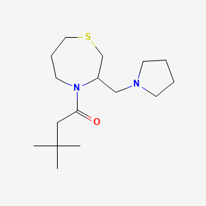 molecular formula C16H30N2OS B2531391 3,3-Dimethyl-1-(3-(pyrrolidin-1-ylmethyl)-1,4-thiazepan-4-yl)butan-1-one CAS No. 1421492-43-4