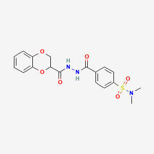 molecular formula C18H19N3O6S B2531414 4-(2-(2,3-dihydrobenzo[b][1,4]dioxine-2-carbonyl)hydrazinecarbonyl)-N,N-dimethylbenzenesulfonamide CAS No. 681174-07-2