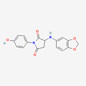 molecular formula C17H14N2O5 B2531418 3-(1,3-Benzodioxol-5-ylamino)-1-(4-hydroxyphenyl)pyrrolidine-2,5-dione CAS No. 1008248-12-1