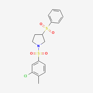 molecular formula C17H18ClNO4S2 B2531426 1-((3-Chloro-4-methylphenyl)sulfonyl)-3-(phenylsulfonyl)pyrrolidine CAS No. 1448133-69-4