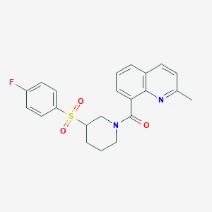 molecular formula C22H21FN2O3S B2531435 （3-((4-氟苯基)磺酰基)哌啶-1-基)(2-甲基喹啉-8-基)甲苯酮 CAS No. 1797308-19-0