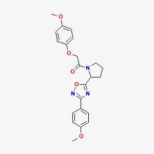 molecular formula C22H23N3O5 B2531439 5-{1-[(4-Methoxyphenoxy)acetyl]pyrrolidin-2-yl}-3-(4-methoxyphenyl)-1,2,4-oxadiazole CAS No. 1787855-59-7