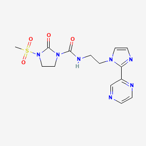 molecular formula C14H17N7O4S B2531444 3-(甲基磺酰基)-2-氧代-N-(2-(2-(吡嗪-2-基)-1H-咪唑-1-基)乙基)咪唑烷-1-甲酰胺 CAS No. 2034501-06-7