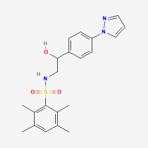 molecular formula C21H25N3O3S B2531451 N-{2-hydroxy-2-[4-(1H-pyrazol-1-yl)phenyl]ethyl}-2,3,5,6-tetramethylbenzene-1-sulfonamide CAS No. 2415631-87-5