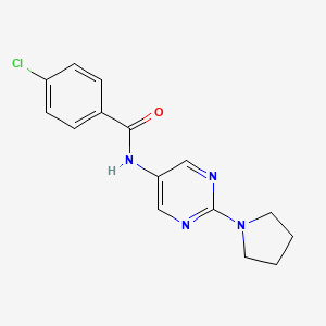 molecular formula C15H15ClN4O B2531459 4-chloro-N-(2-pyrrolidin-1-ylpyrimidin-5-yl)benzamide CAS No. 1358205-74-9