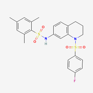molecular formula C24H25FN2O4S2 B2531471 N-(1-((4-fluorophenyl)sulfonyl)-1,2,3,4-tetrahydroquinolin-7-yl)-2,4,6-trimethylbenzenesulfonamide CAS No. 950475-09-9