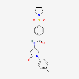 molecular formula C22H25N3O4S B2531480 N-(5-氧代-1-(对甲苯基)吡咯烷-3-基)-4-(吡咯烷-1-磺酰基)苯甲酰胺 CAS No. 896367-62-7