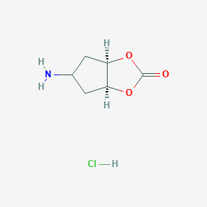 molecular formula C6H10ClNO3 B2531490 (3Ar,6aS)-5-amino-4,5,6,6a-tetrahydro-3aH-cyclopenta[d][1,3]dioxol-2-one;hydrochloride CAS No. 2361578-40-5