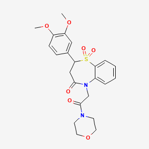 molecular formula C23H26N2O7S B2531491 2-(3,4-dimethoxyphenyl)-5-(2-morpholino-2-oxoethyl)-2,3-dihydrobenzo[b][1,4]thiazepin-4(5H)-one 1,1-dioxide CAS No. 863452-44-2