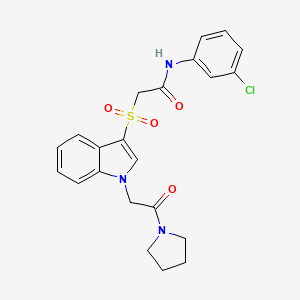 molecular formula C22H22ClN3O4S B2531492 N-(3-chlorophenyl)-2-((1-(2-oxo-2-(pyrrolidin-1-yl)ethyl)-1H-indol-3-yl)sulfonyl)acetamide CAS No. 878056-31-6