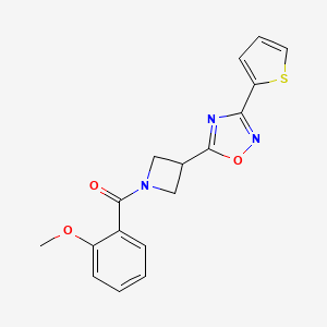 molecular formula C17H15N3O3S B2531502 (2-Methoxyphenyl)(3-(3-(thiophen-2-yl)-1,2,4-oxadiazol-5-yl)azetidin-1-yl)methanone CAS No. 1324679-74-4