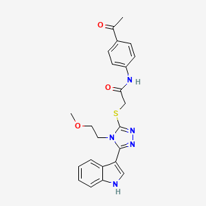 molecular formula C23H23N5O3S B2531507 2-((5-(1H-indol-3-yl)-4-(2-methoxyethyl)-4H-1,2,4-triazol-3-yl)thio)-N-(4-acetylphenyl)acetamide CAS No. 852144-94-6