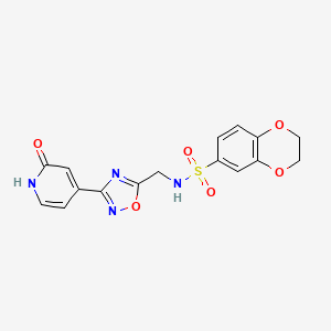 molecular formula C16H14N4O6S B2531510 N-((3-(2-oxo-1,2-dihydropyridin-4-yl)-1,2,4-oxadiazol-5-yl)methyl)-2,3-dihydrobenzo[b][1,4]dioxine-6-sulfonamide CAS No. 1903635-81-3