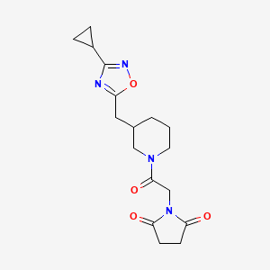 molecular formula C17H22N4O4 B2531515 1-(2-(3-((3-Cyclopropyl-1,2,4-oxadiazol-5-yl)methyl)piperidin-1-yl)-2-oxoethyl)pyrrolidine-2,5-dione CAS No. 1705075-37-1