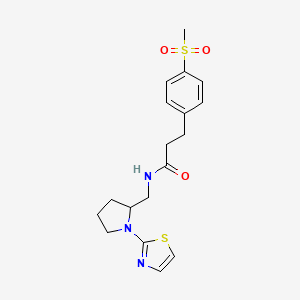 molecular formula C18H23N3O3S2 B2531521 3-(4-(methylsulfonyl)phenyl)-N-((1-(thiazol-2-yl)pyrrolidin-2-yl)methyl)propanamide CAS No. 1798624-11-9