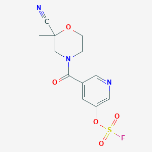 molecular formula C12H12FN3O5S B2531538 2-Cyano-4-(5-fluorosulfonyloxypyridine-3-carbonyl)-2-methylmorpholine CAS No. 2418693-19-1