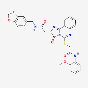 molecular formula C29H25N5O6S B2531540 N-(1,3-benzodioxol-5-ylmethyl)-2-[5-[2-(2-methoxyanilino)-2-oxoethyl]sulfanyl-3-oxo-2H-imidazo[1,2-c]quinazolin-2-yl]acetamide CAS No. 959512-37-9
