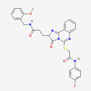 molecular formula C29H26FN5O4S B2531555 3-[5-({[(4-fluorophenyl)carbamoyl]methyl}sulfanyl)-3-oxo-2H,3H-imidazo[1,2-c]quinazolin-2-yl]-N-[(2-methoxyphenyl)methyl]propanamide CAS No. 1037168-62-9
