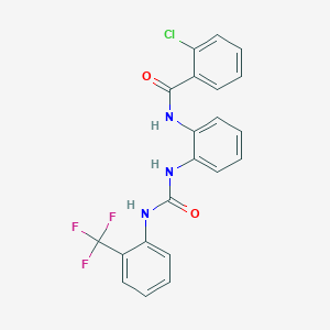 molecular formula C21H15ClF3N3O2 B2531563 2-chloro-N-(2-(3-(2-(trifluoromethyl)phenyl)ureido)phenyl)benzamide CAS No. 1203011-56-6