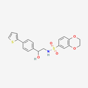 molecular formula C20H19NO5S2 B2531577 N-{2-hydroxy-2-[4-(thiophen-2-yl)phenyl]ethyl}-2,3-dihydro-1,4-benzodioxine-6-sulfonamide CAS No. 2380189-18-2