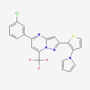 molecular formula C21H12ClF3N4S B2531580 5-(3-chlorophenyl)-2-[3-(1H-pyrrol-1-yl)-2-thienyl]-7-(trifluoromethyl)pyrazolo[1,5-a]pyrimidine CAS No. 439109-46-3