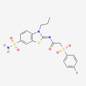 molecular formula C18H18FN3O5S3 B2531592 (Z)-2-((4-fluorophenyl)sulfonyl)-N-(3-propyl-6-sulfamoylbenzo[d]thiazol-2(3H)-ylidene)acetamide CAS No. 887203-20-5