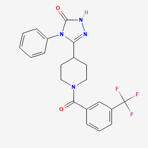 molecular formula C21H19F3N4O2 B2531603 4-苯基-5-{1-[3-(三氟甲基)苯甲酰]哌啶-4-基}-2,4-二氢-3H-1,2,4-三唑-3-酮 CAS No. 1775546-74-1