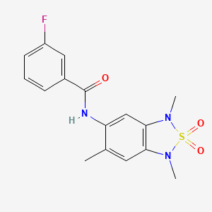 molecular formula C16H16FN3O3S B2531614 3-fluoro-N-(1,3,6-trimethyl-2,2-dioxido-1,3-dihydrobenzo[c][1,2,5]thiadiazol-5-yl)benzamide CAS No. 2034404-92-5