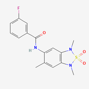 molecular formula C16H16FN3O3S B2531614 3-氟-N-(1,3,6-三甲基-2,2-二氧化-1,3-二氢苯并[c][1,2,5]噻二唑-5-基)苯甲酰胺 CAS No. 2034404-92-5