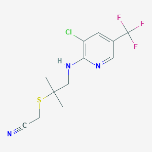 molecular formula C12H13ClF3N3S B2531634 2-[(2-{[3-Chloro-5-(trifluoromethyl)-2-pyridinyl]amino}-1,1-dimethylethyl)sulfanyl]acetonitrile CAS No. 338422-86-9