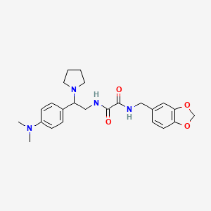 molecular formula C24H30N4O4 B2531644 N1-(benzo[d][1,3]dioxol-5-ylmethyl)-N2-(2-(4-(dimethylamino)phenyl)-2-(pyrrolidin-1-yl)ethyl)oxalamide CAS No. 941995-02-4
