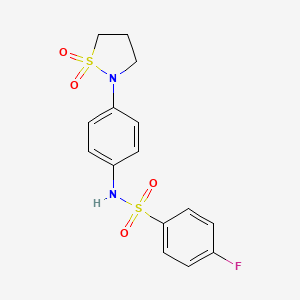molecular formula C15H15FN2O4S2 B2531665 N-[4-(1,1-dioxo-1,2-thiazolidin-2-yl)phenyl]-4-fluorobenzenesulfonamide CAS No. 941974-36-3
