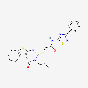 molecular formula C23H21N5O2S3 B2531673 2-[(4-oxo-3-prop-2-enyl-5,6,7,8-tetrahydro-[1]benzothiolo[2,3-d]pyrimidin-2-yl)sulfanyl]-N-(3-phenyl-1,2,4-thiadiazol-5-yl)acetamide CAS No. 670273-34-4