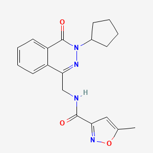 molecular formula C19H20N4O3 B2531687 N-((3-cyclopentyl-4-oxo-3,4-dihydrophthalazin-1-yl)methyl)-5-methylisoxazole-3-carboxamide CAS No. 1421499-24-2