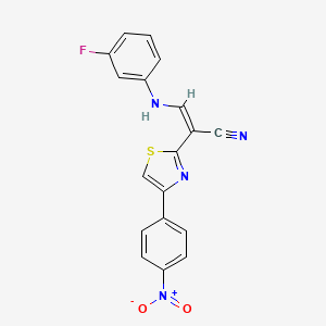 molecular formula C18H11FN4O2S B2531734 (Z)-3-((3-氟苯基)氨基)-2-(4-(4-硝基苯基)噻唑-2-基)丙烯腈 CAS No. 450353-24-9